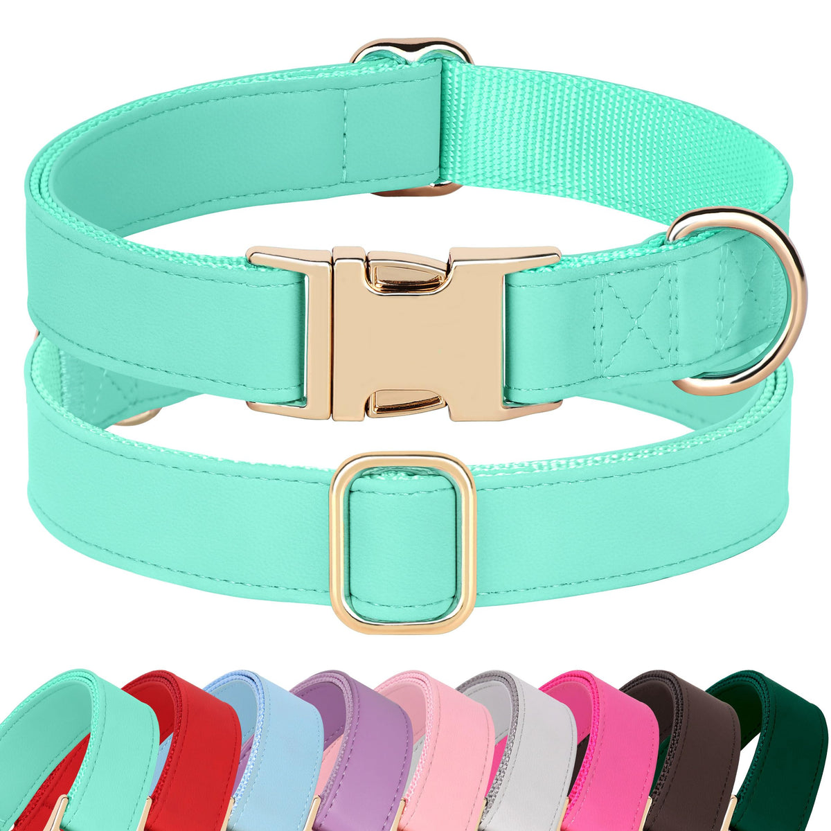 Collar PET ARTIST de cuero PU suave en color brillante con hebilla oro rosado.