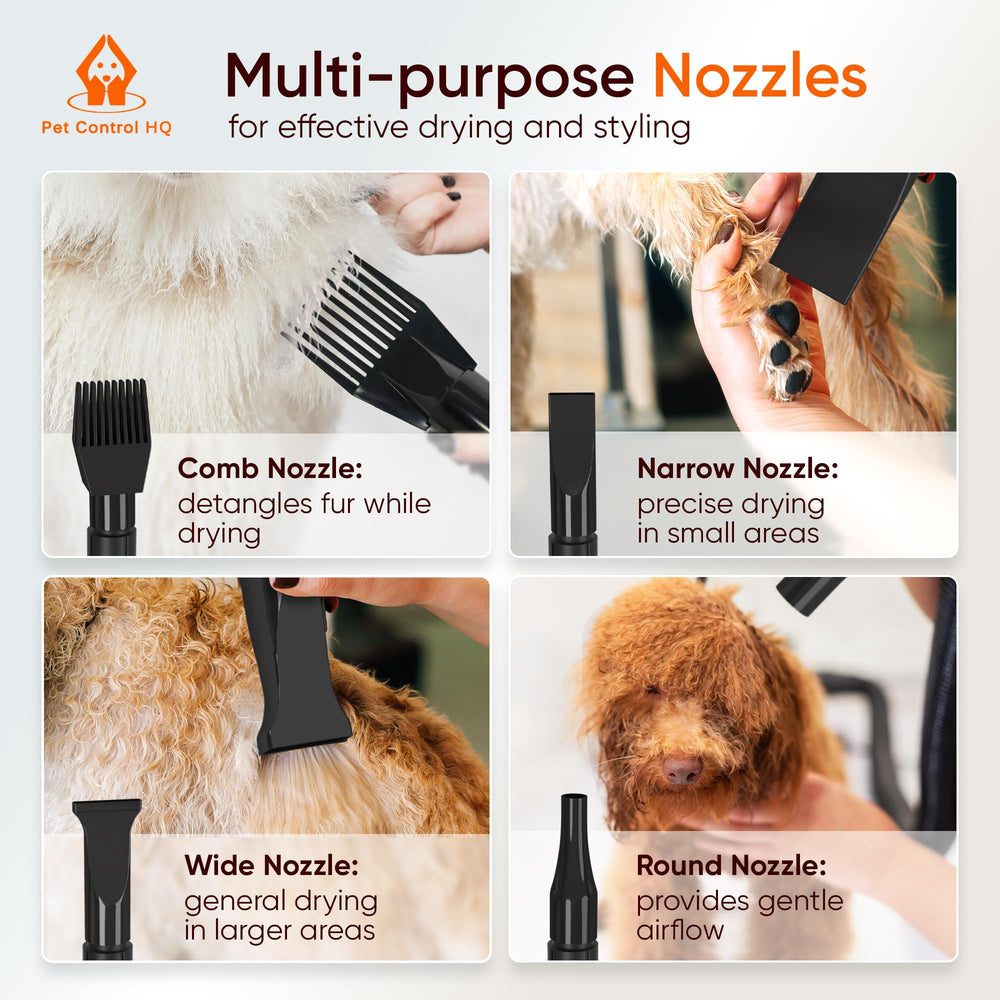 Pet Control HQ secador-perro-boquilla-ancha, cubre más superficie para secado uniforme.