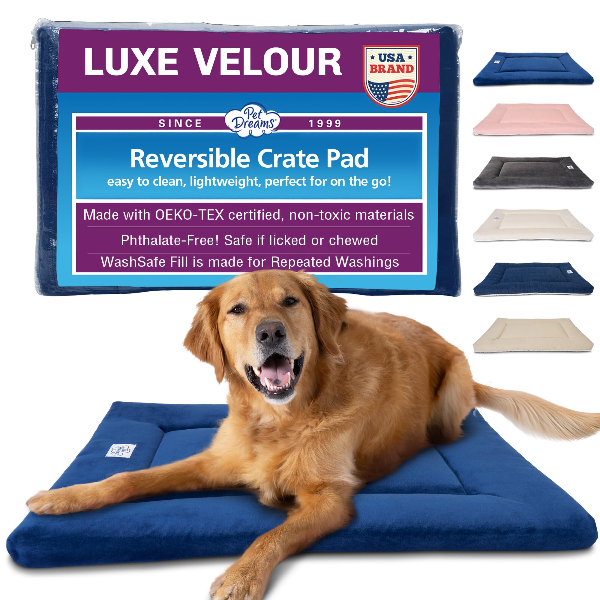 Pet Dreams: almohadilla para jaula de perro lavable en azul, comodidad diaria