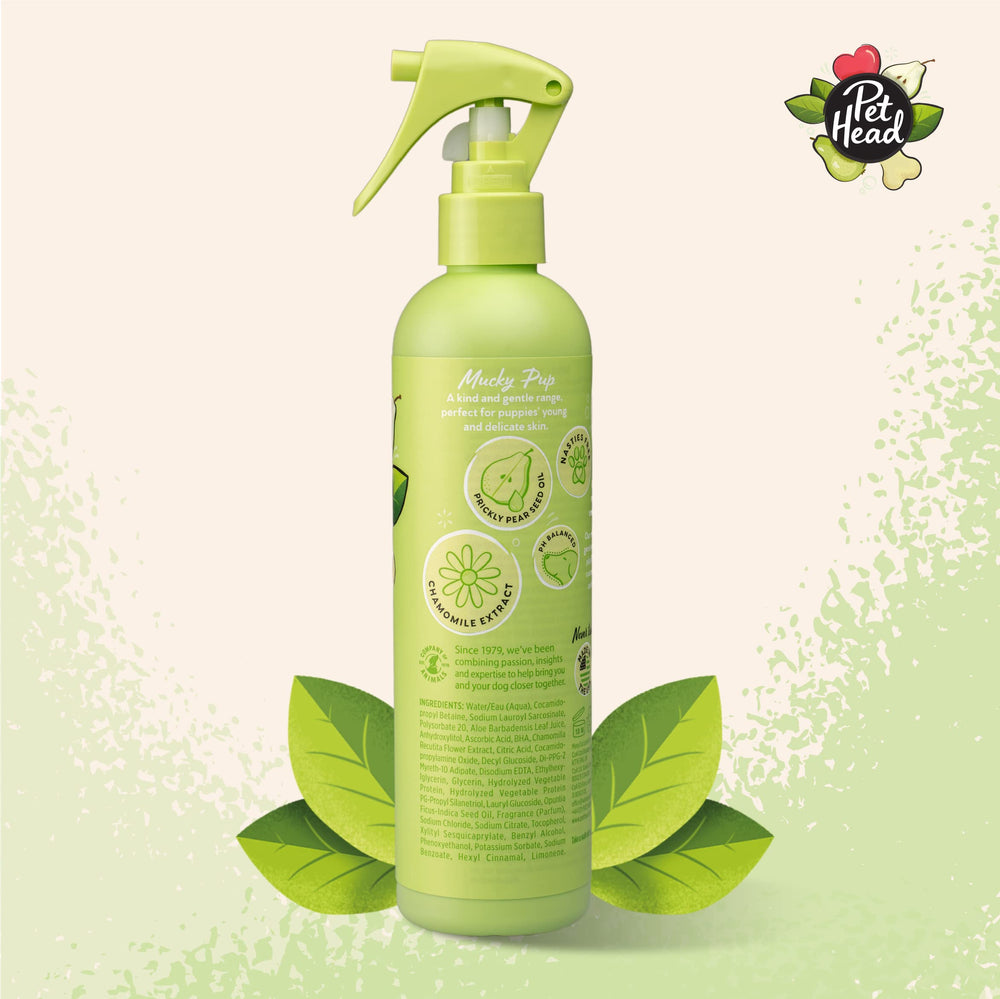 Pet Head aceites naturales con nopal y rosa mosqueta hidratan el pelaje del cachorro.