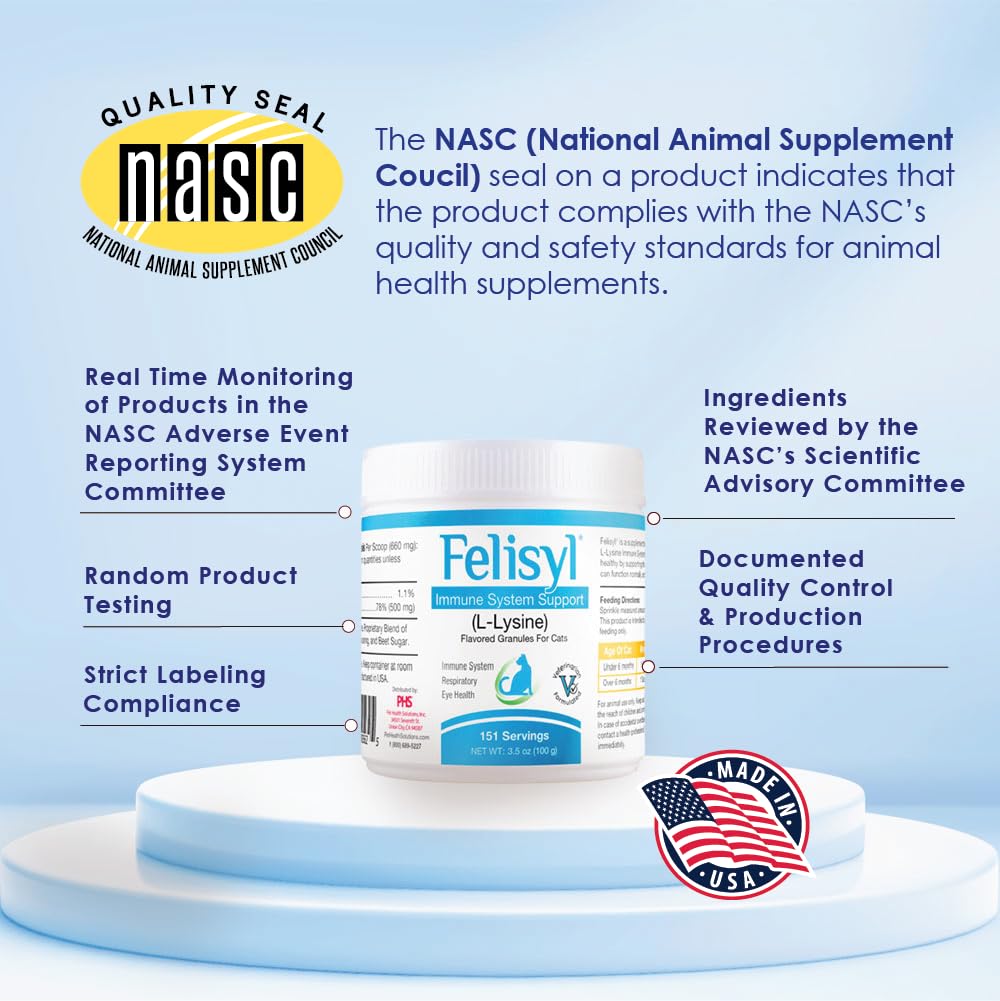 Pet Health Solutions Felisyl L-Lisina: certificado NASC de calidad