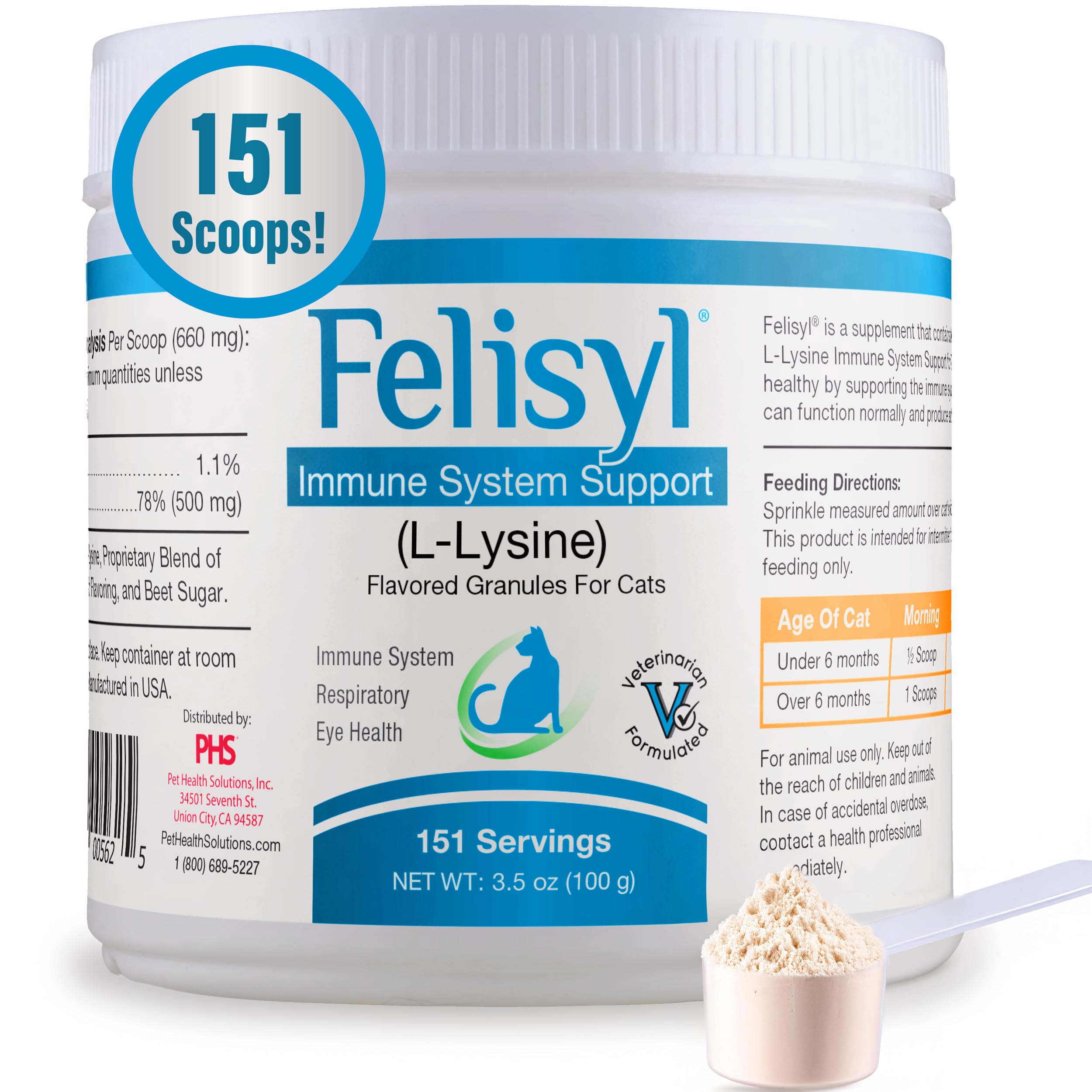 Pet Health Solutions Felisyl L-Lisina: apoyo inmunitario diario para gatos