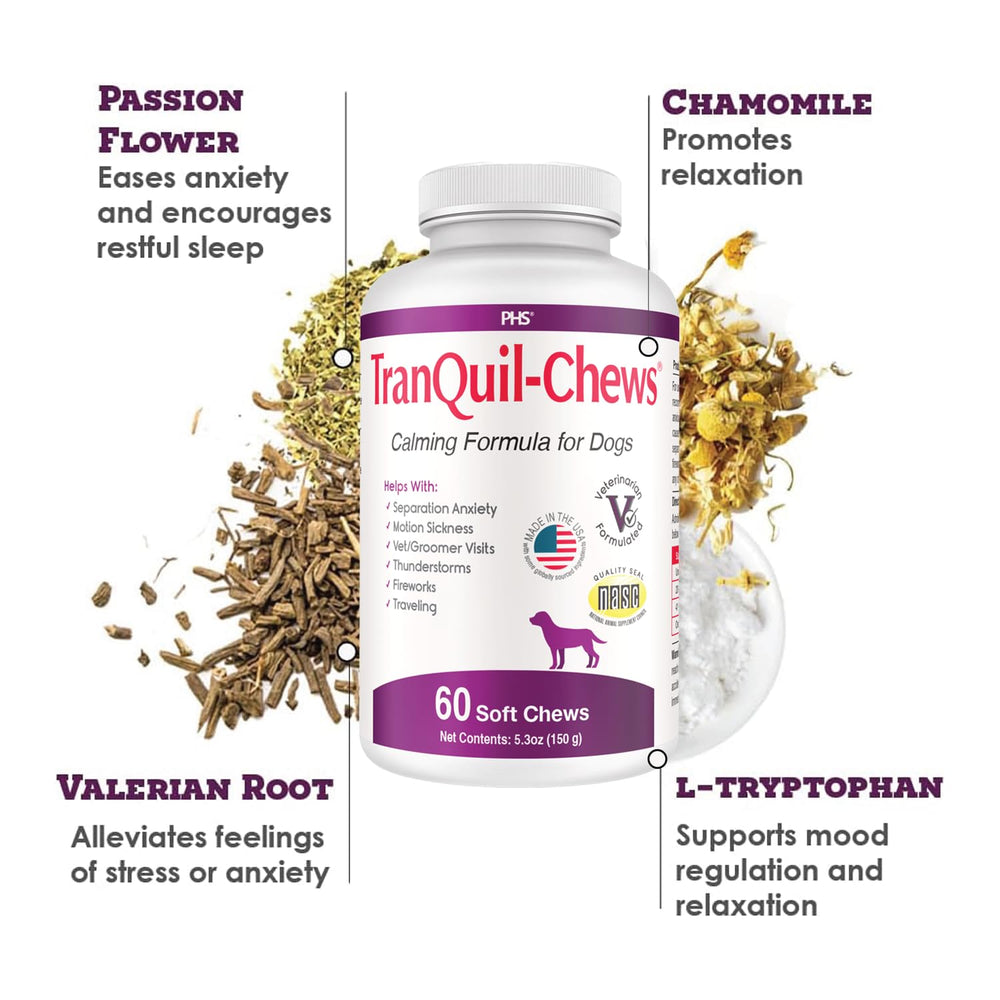 Pet Health Solutions TranQuil-Chews, sabor ternera para apoyar la calma en casa.