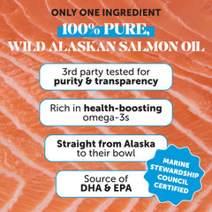 Pet Honesty aceite de salmón salvaje sobre comida, realzando sabor y nutrición.