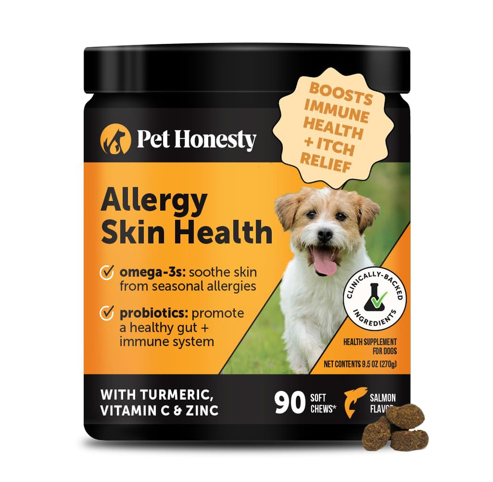 Pet Honesty Allergy Skin Health croquetas en envase, apoyo a la piel.