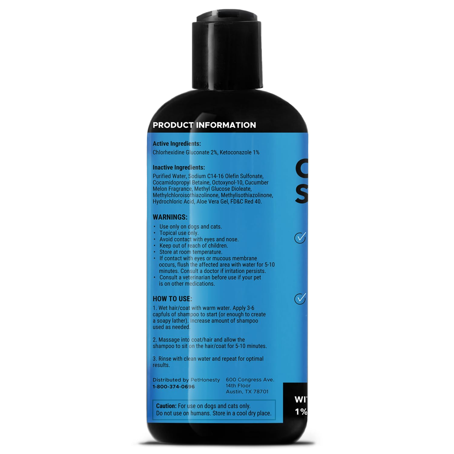 Pet Honesty shampoo 16 oz; envase práctico para grooming regular.