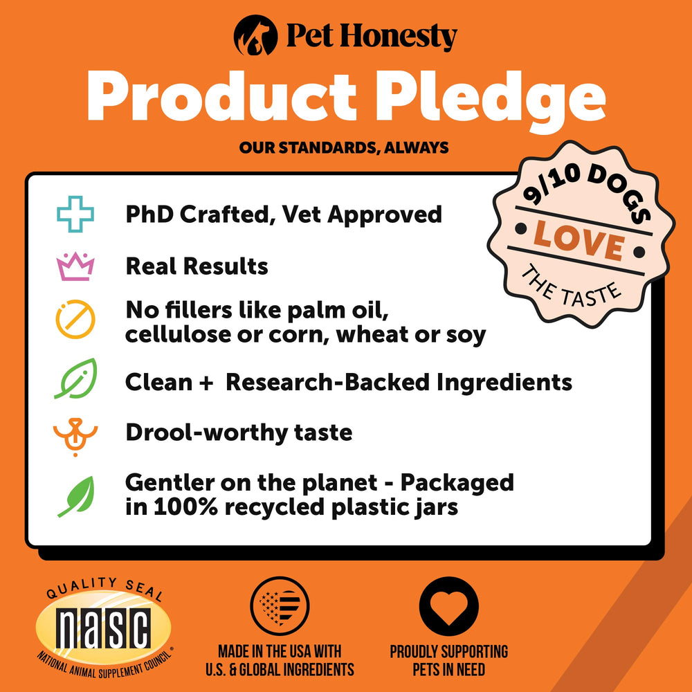 Pet Honesty fórmula avanzada para articulaciones de perros, con beneficios de movilidad.