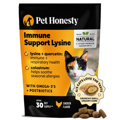 Pet Honesty Gato Lisina, botella, apoyo inmunitario y respiratorio.