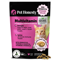 Pet Honesty Gato Multivitamin textura crujiente-cremosa, recompensa sabrosa para la salud diaria.