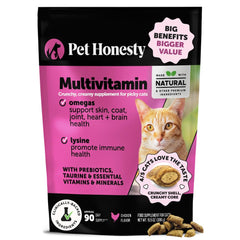 Pet Honesty Gato Multivitamin textura crujiente-cremosa, recompensa sabrosa para la salud diaria.