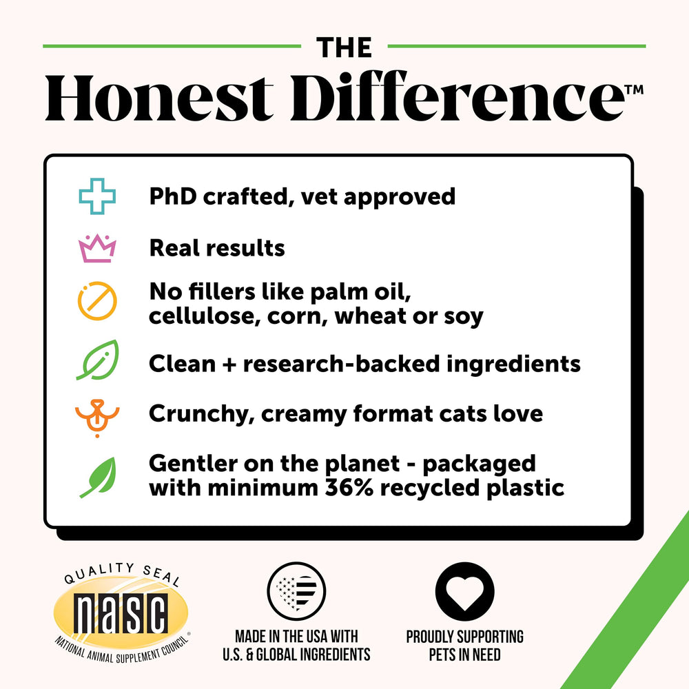Pet Honesty ingredientes naturales como avena y arroz para gatos saludables.