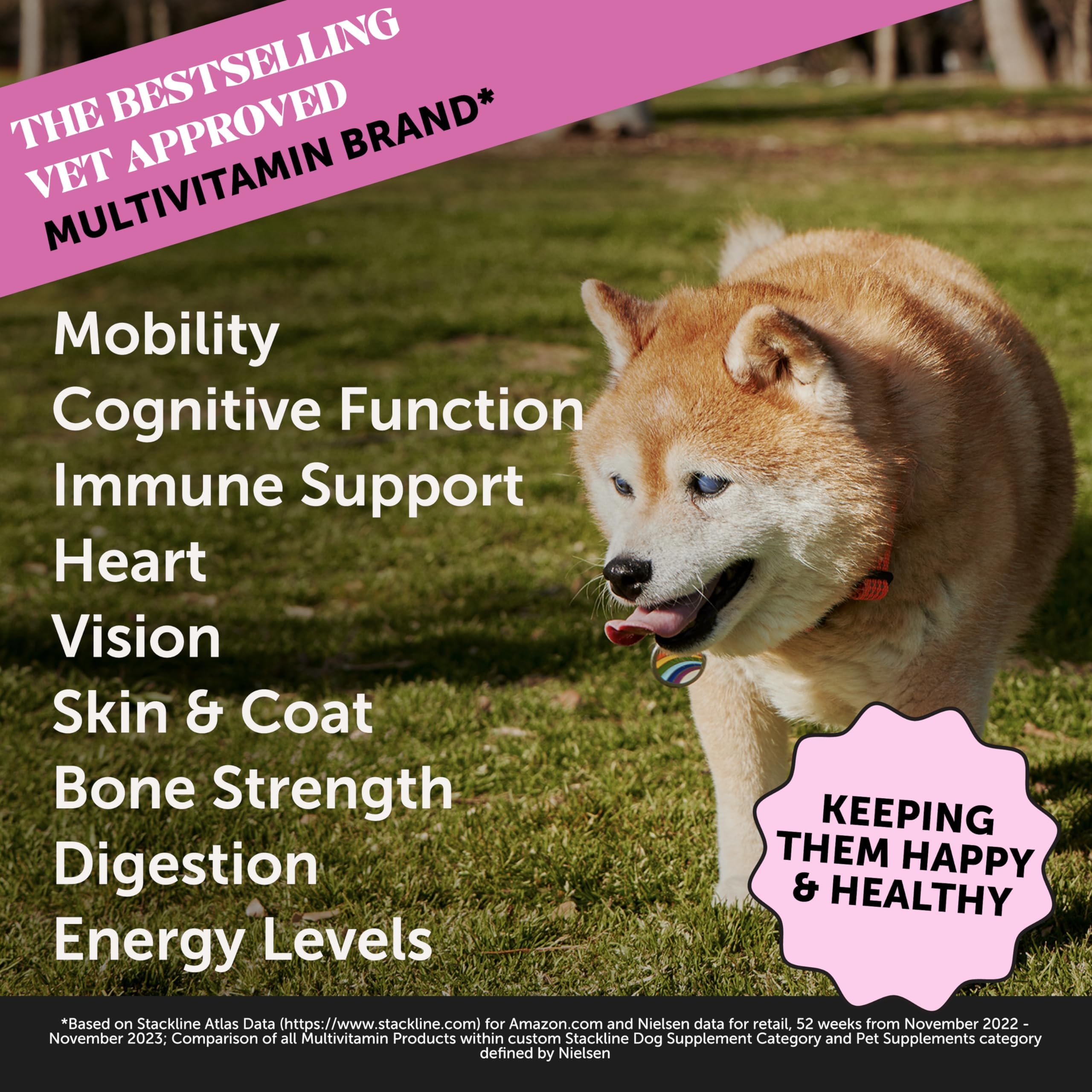 Pet Honesty Senior Dog Multivitamin, envase 90 gomitas, sabor que anima la rutina.