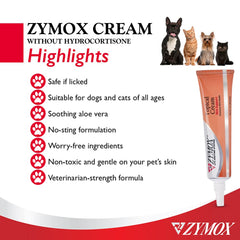 ZYMOX crema local, alivio suave sin alcohol para piel irritada de perros y gatos.