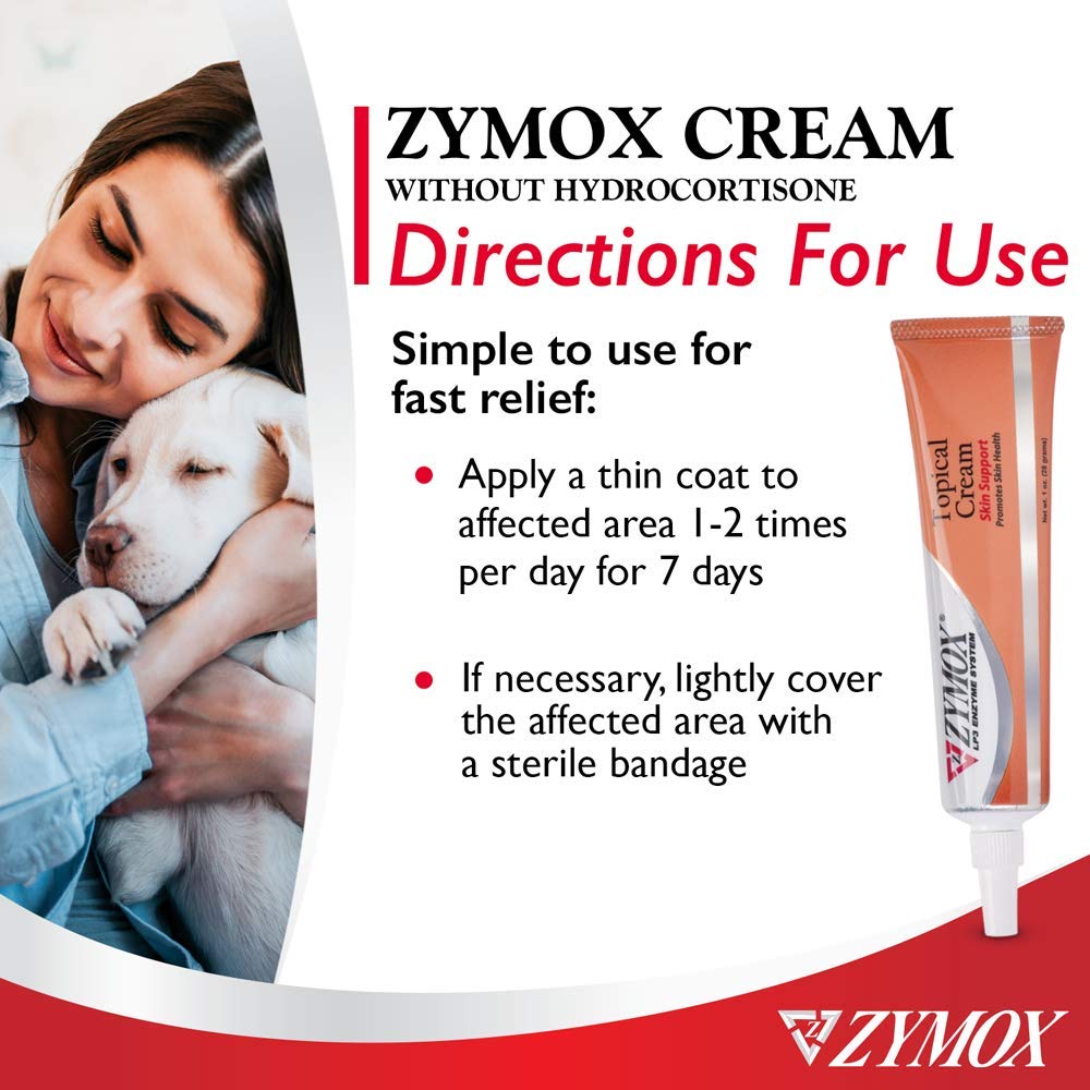 ZYMOX crema local con ingredientes suaves y seguros para lamer tras la aplicación.