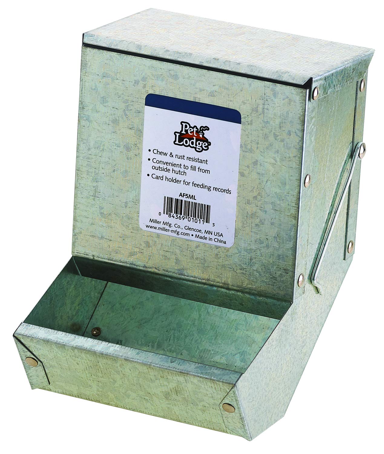 Pet Lodge comedero de acero para pequeños animales con tapa, seguro para uso diario.