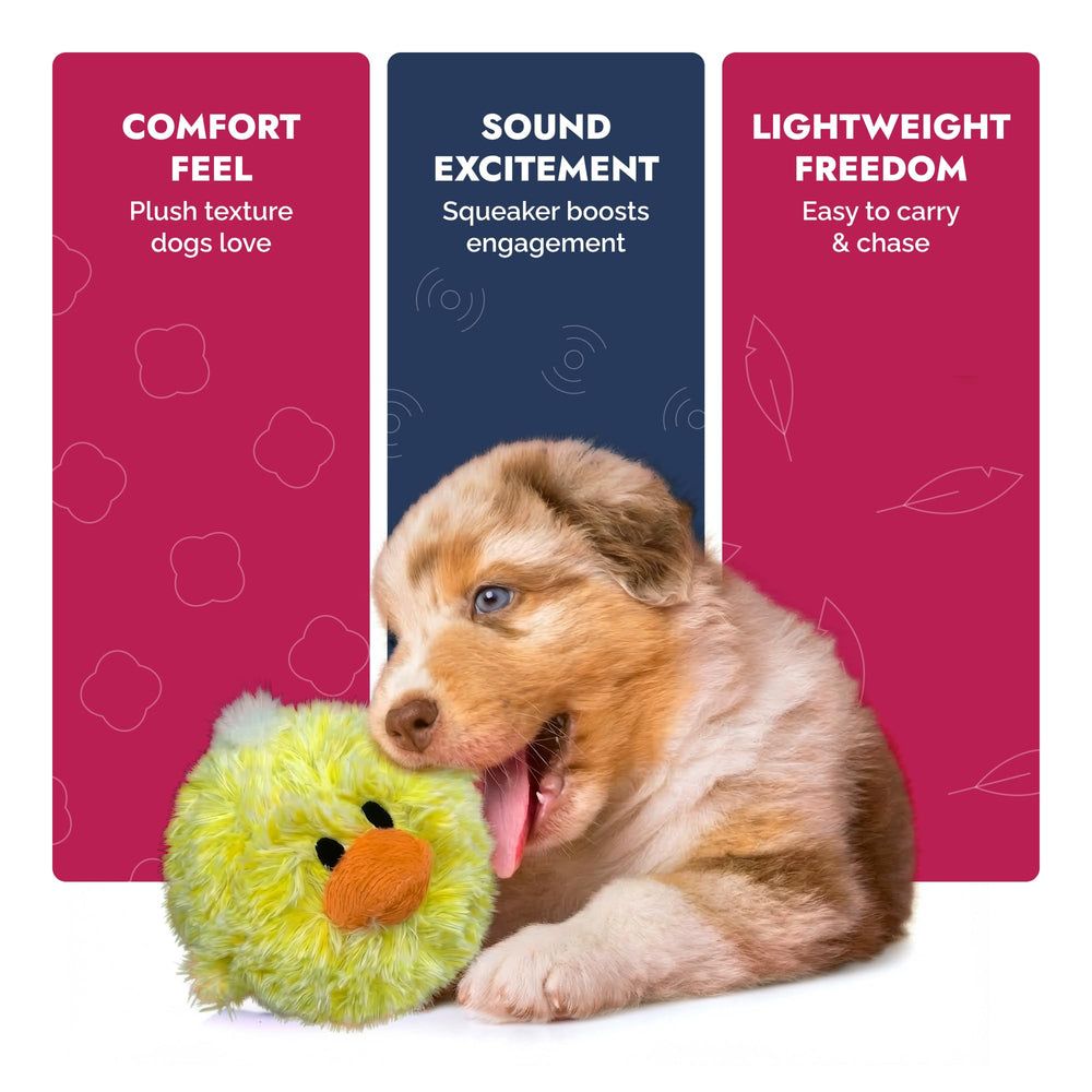 Pet Lou DOG'Z bola con chirrido amarillo, diseño duradero para juegos interactivos.