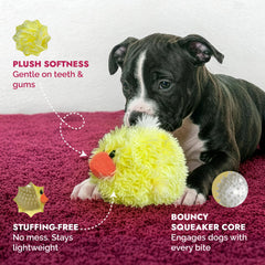 Pet Lou DOG'Z peluche suave amarillo, textura agradable para mordidas ligeras.