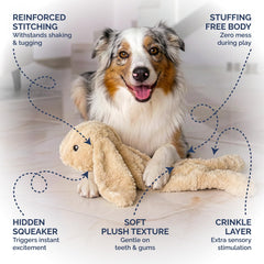 Pet Lou juguete para perros con sonajero y papel crujiente, estimula sentidos.