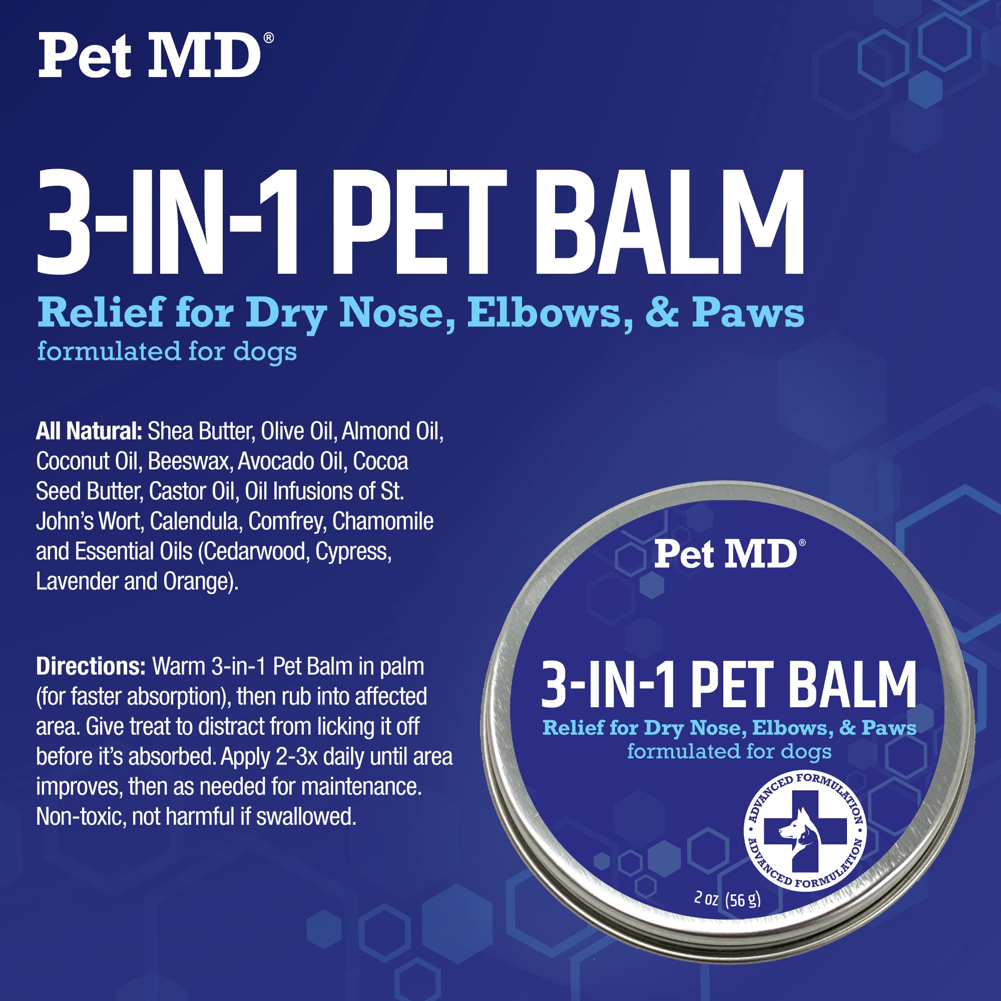 Pet MD bálsamo se seca rápido, ideal para paseos al aire libre.