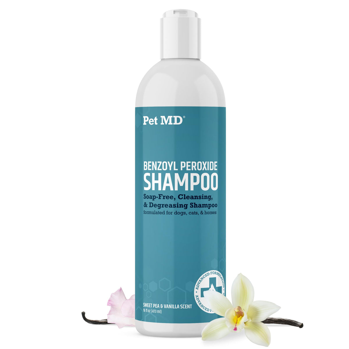 Pet MD Champú de peróxido de benzoilo: envase compacto para uso práctico.