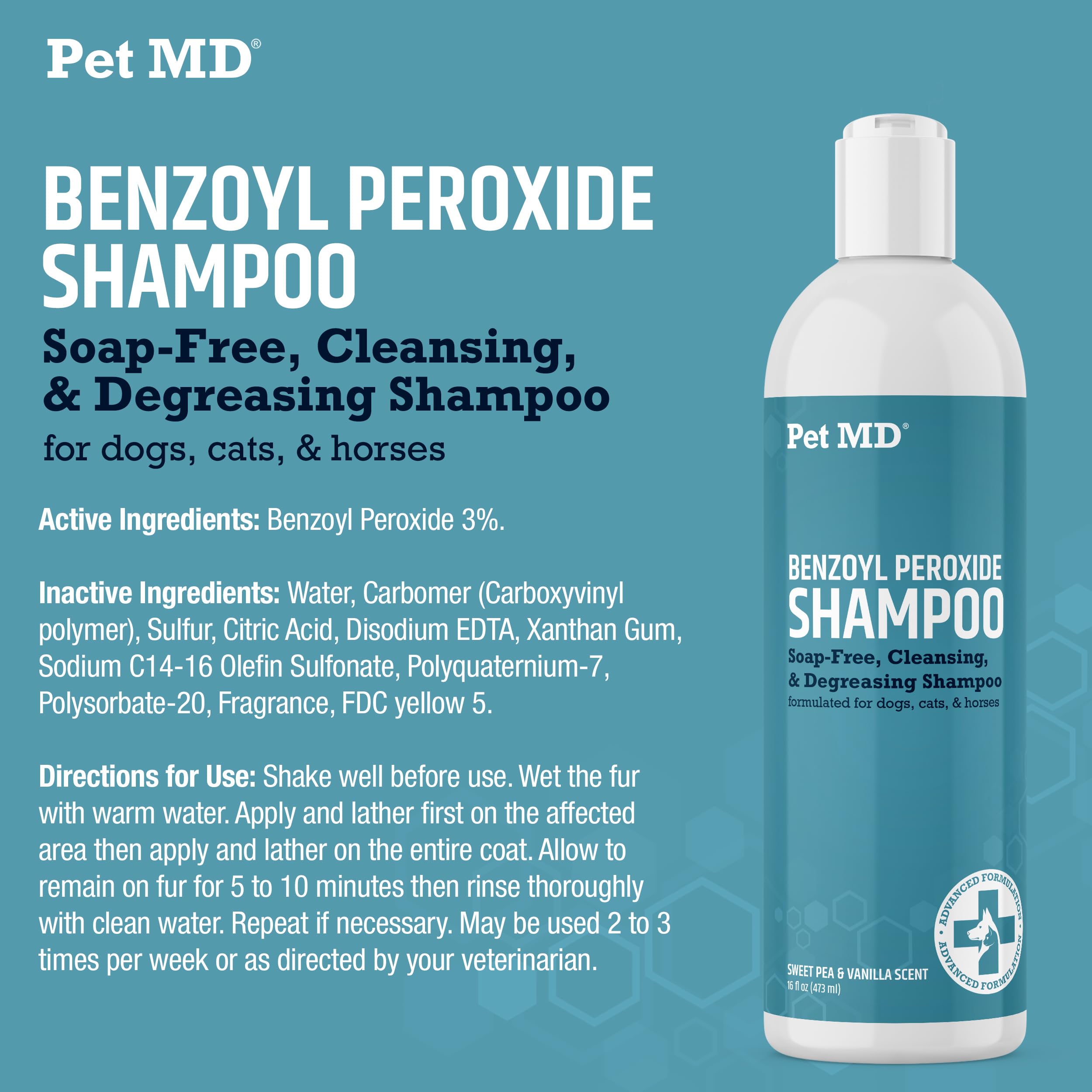 Pet MD Champú cítrico de benzoilo: aroma fresco durante el baño.