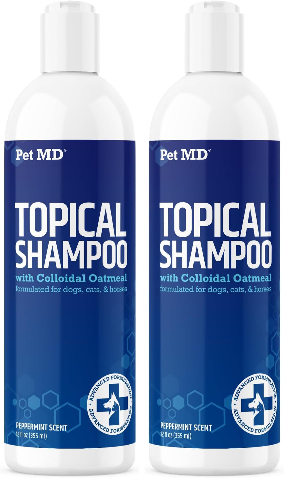 Pet MD champú tópico, botella de 12 onzas, para perros, gatos y caballos.