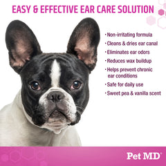 Pet MD Otic-Clean contiene ácido salicílico para remover piel muerta y suciedad.