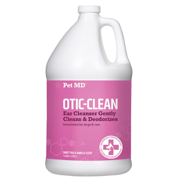 Pet MD Otic-Clean muestra la botella para limpieza profunda de oídos de mascotas.