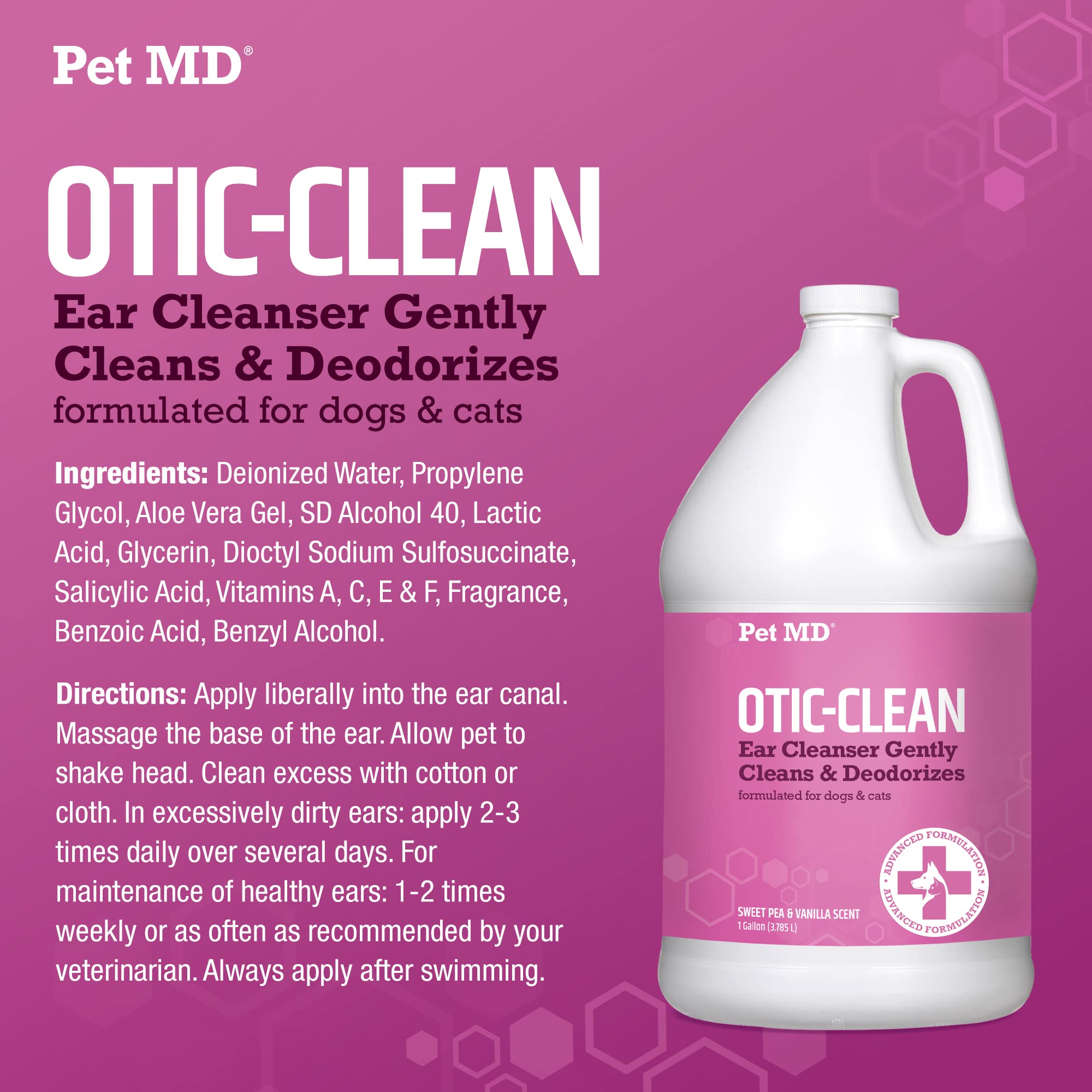 Pet MD Otic-Clean galón profesional para peluquerías y refugios.