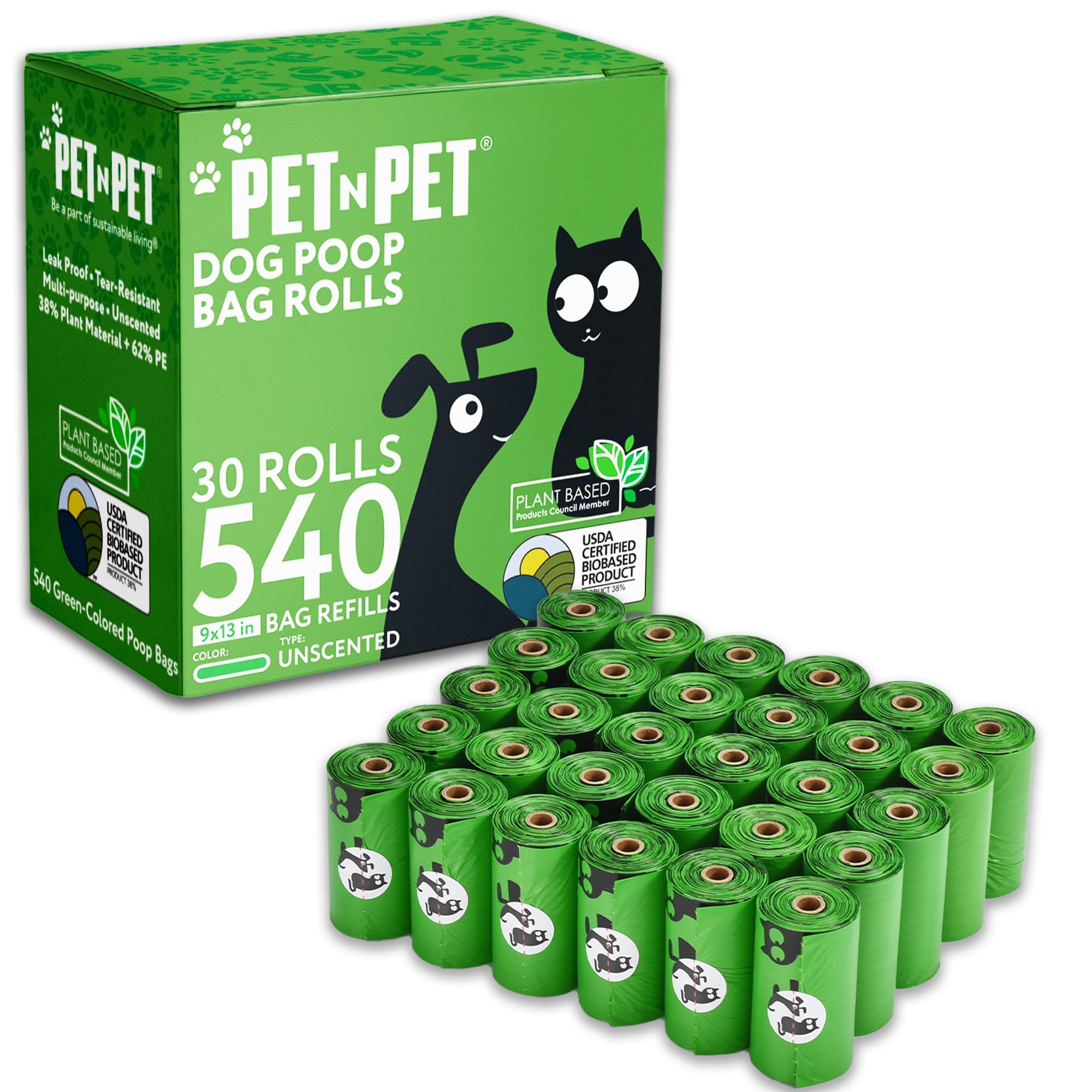 PET N PET bolsas de basura para perro, 540 cuentas, ecológicas y resistentes para paseos