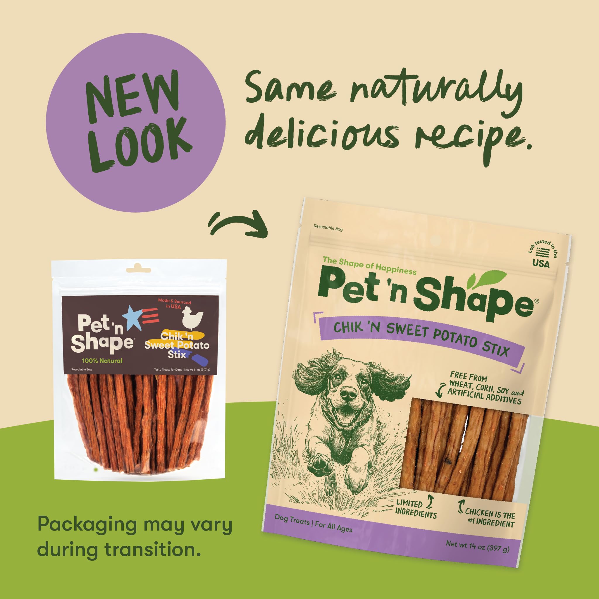 Pet 'n Shape Chik 'n Sweet Potato Stix en trozos masticables para recompensas.