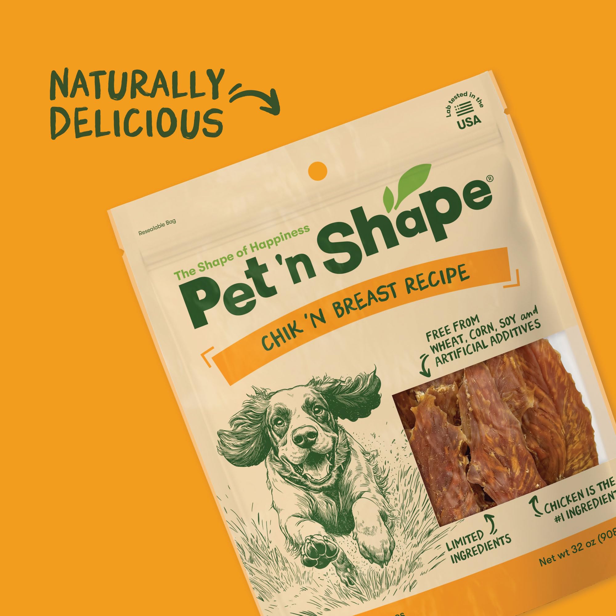 Pet 'n Shape Chik 'n Breast Jerky, apto para todas las razas.
