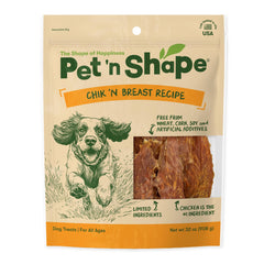Pet 'n Shape Chik 'n Breast Jerky, tiras de pollo sabrosas para recompensa de entrenamiento.