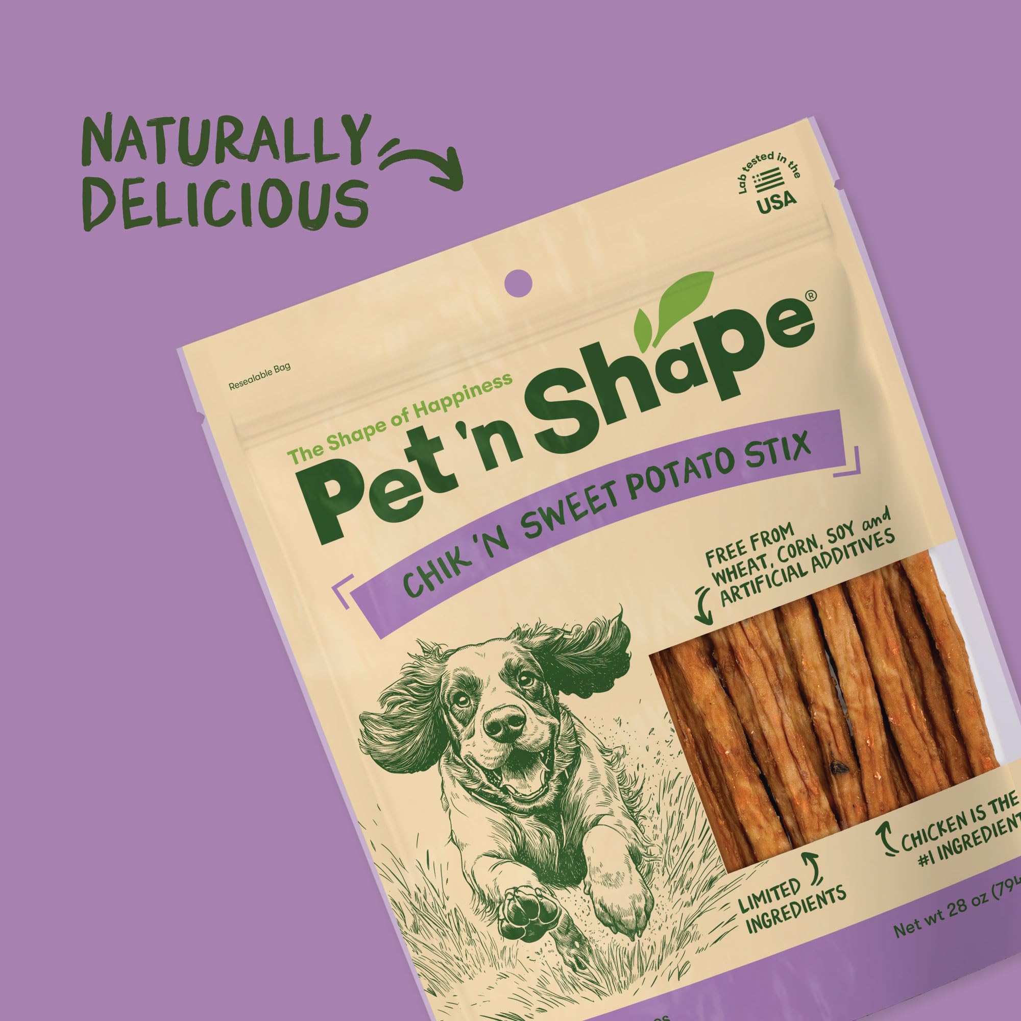 Pet 'n Shape Chik 'n Sweet Potato Stix, hecho en EE. UU. con ingredientes de calidad