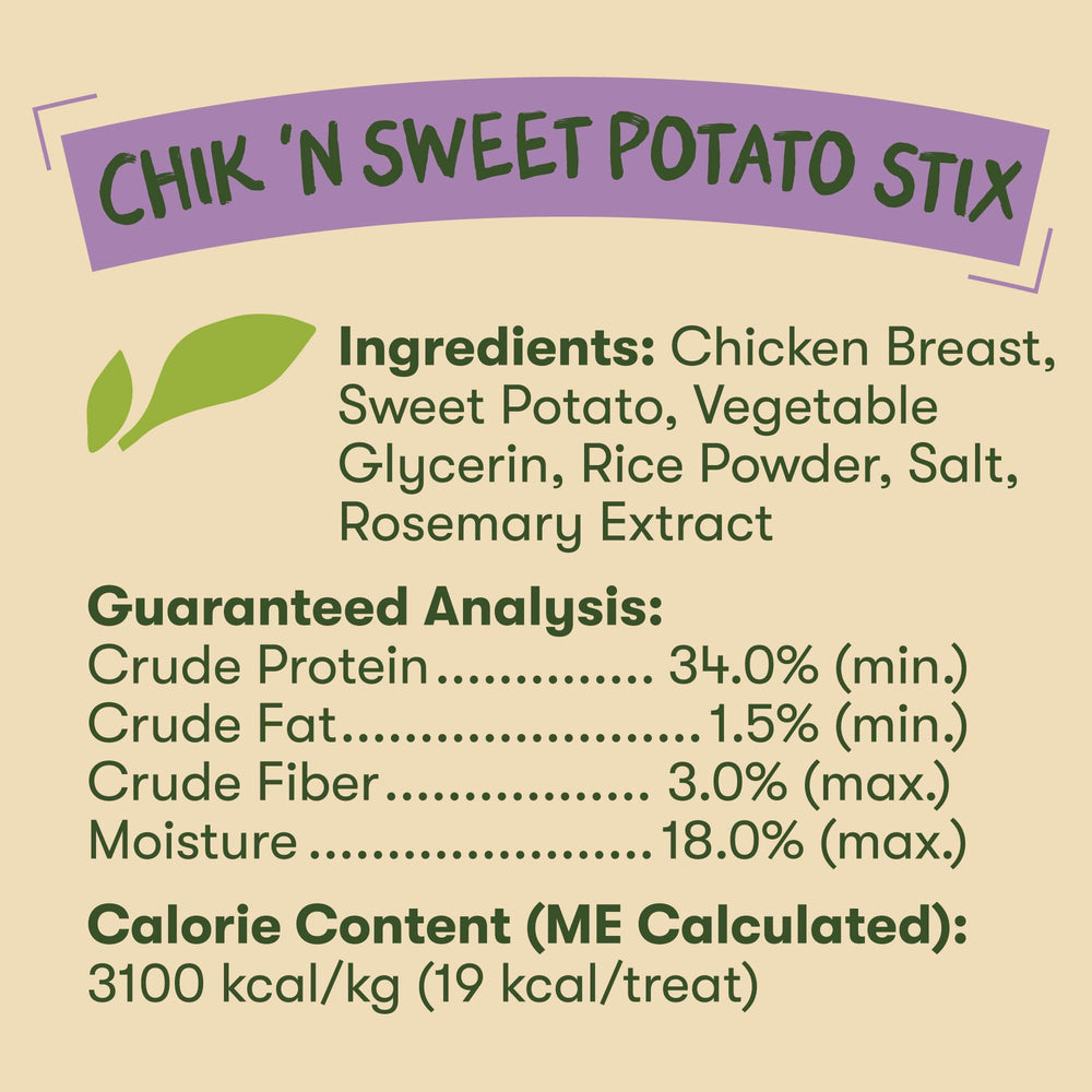 Pet 'n Shape Chik 'n Sweet Potato Stix, proteína magra y batata para energía
