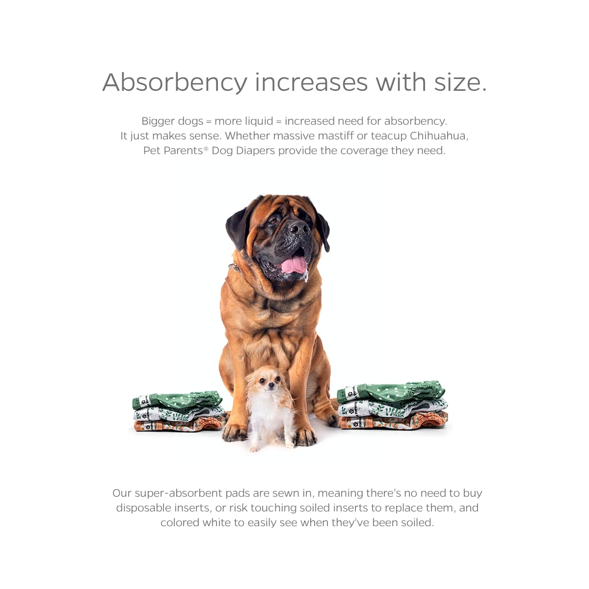 Pañales lavables Pet Parents con absorbencia alta para perros grandes.