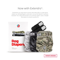 Pet Parents Pañales lavables para perros mediano camuflaje, capa exterior impermeable para evitar derrames.