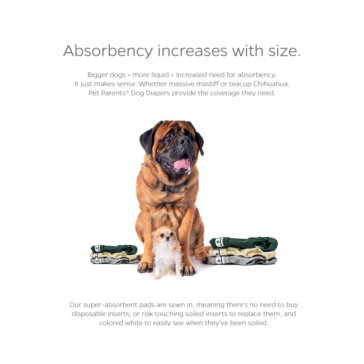 Pañales Pet Parents absorbente con capa WickQuick para mantener al perro seco.