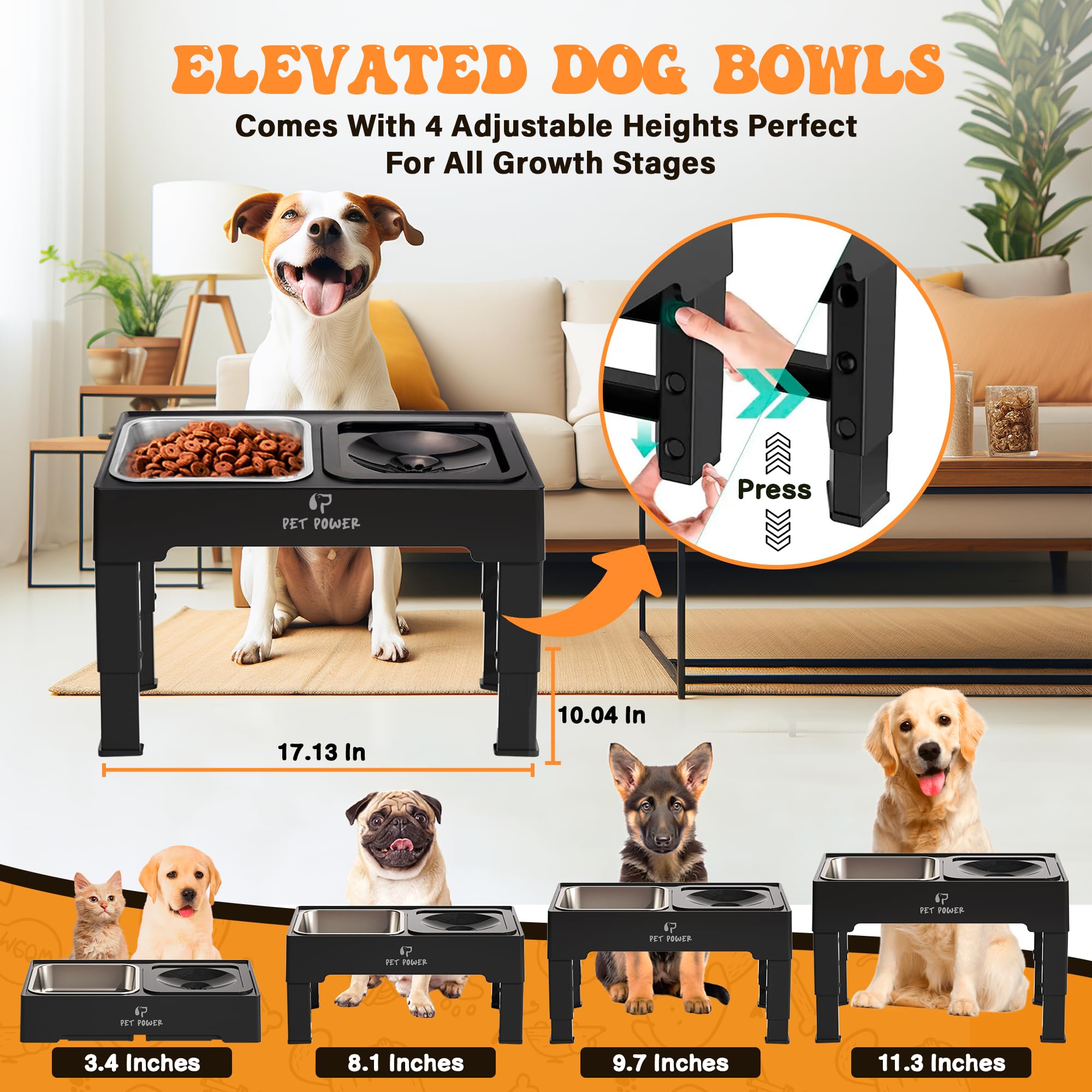 PET POWER base ajustable de altura permite adaptar la sesión de comida.