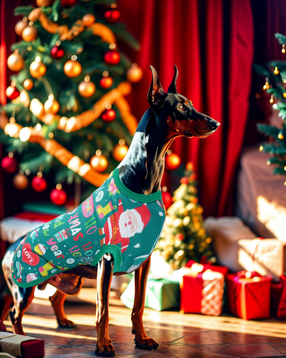Camiseta navidad árbol PET SHOW para perros grandes, ideal para fotos y fiestas en familia