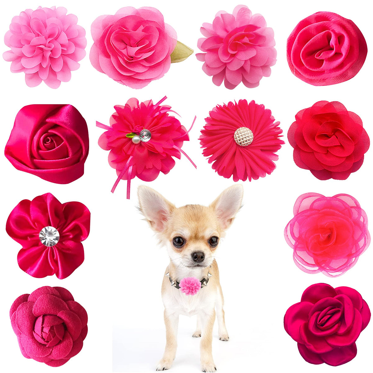 PET SHOW flores rosadas para collar, adorno suave que realza la apariencia de tu mascota.