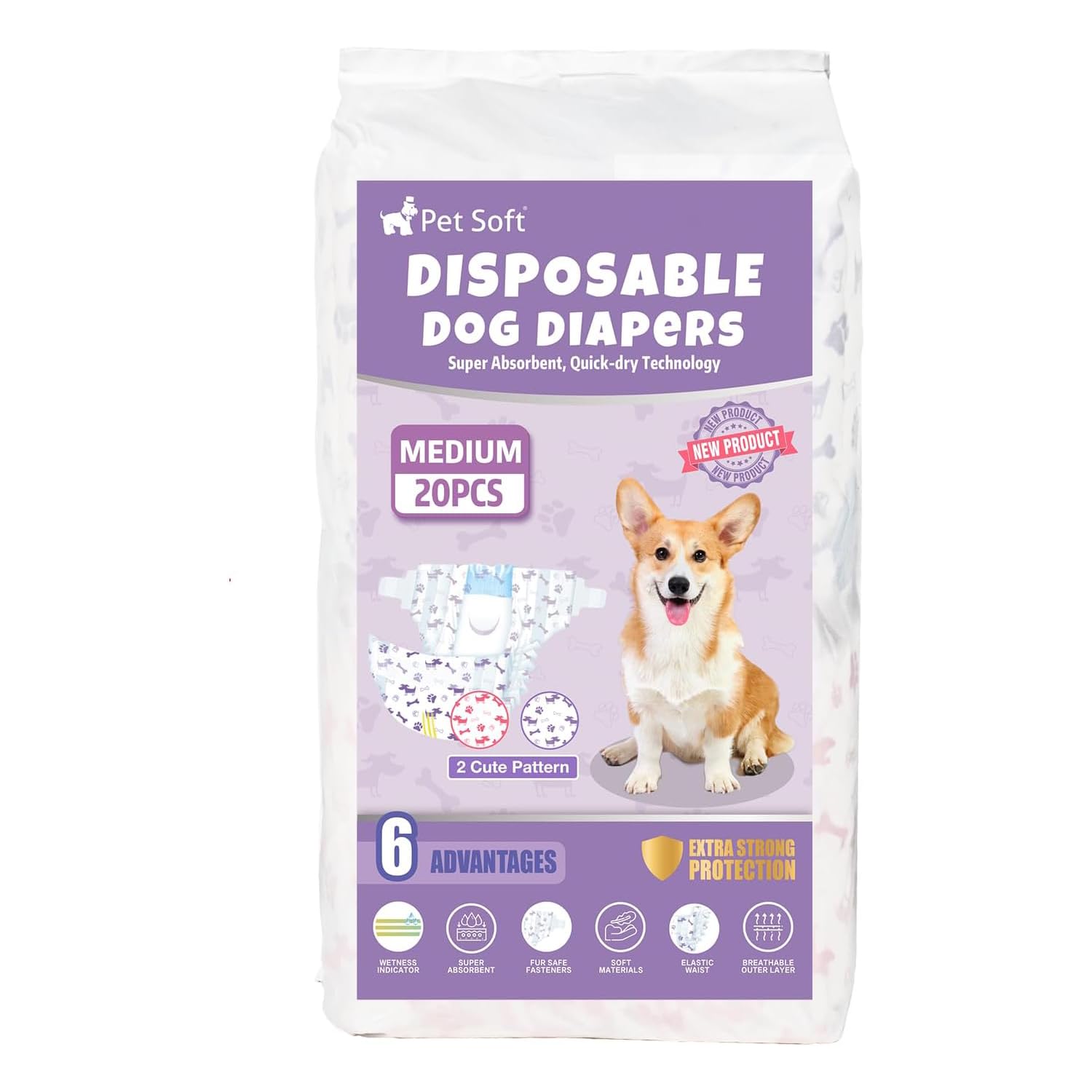 Pet Soft Pañales de talla M con ajuste cómodo para perros medianos.