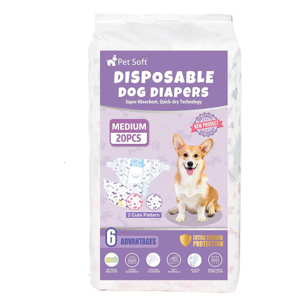 Pet Soft Pañales de talla M con ajuste cómodo para perros medianos.
