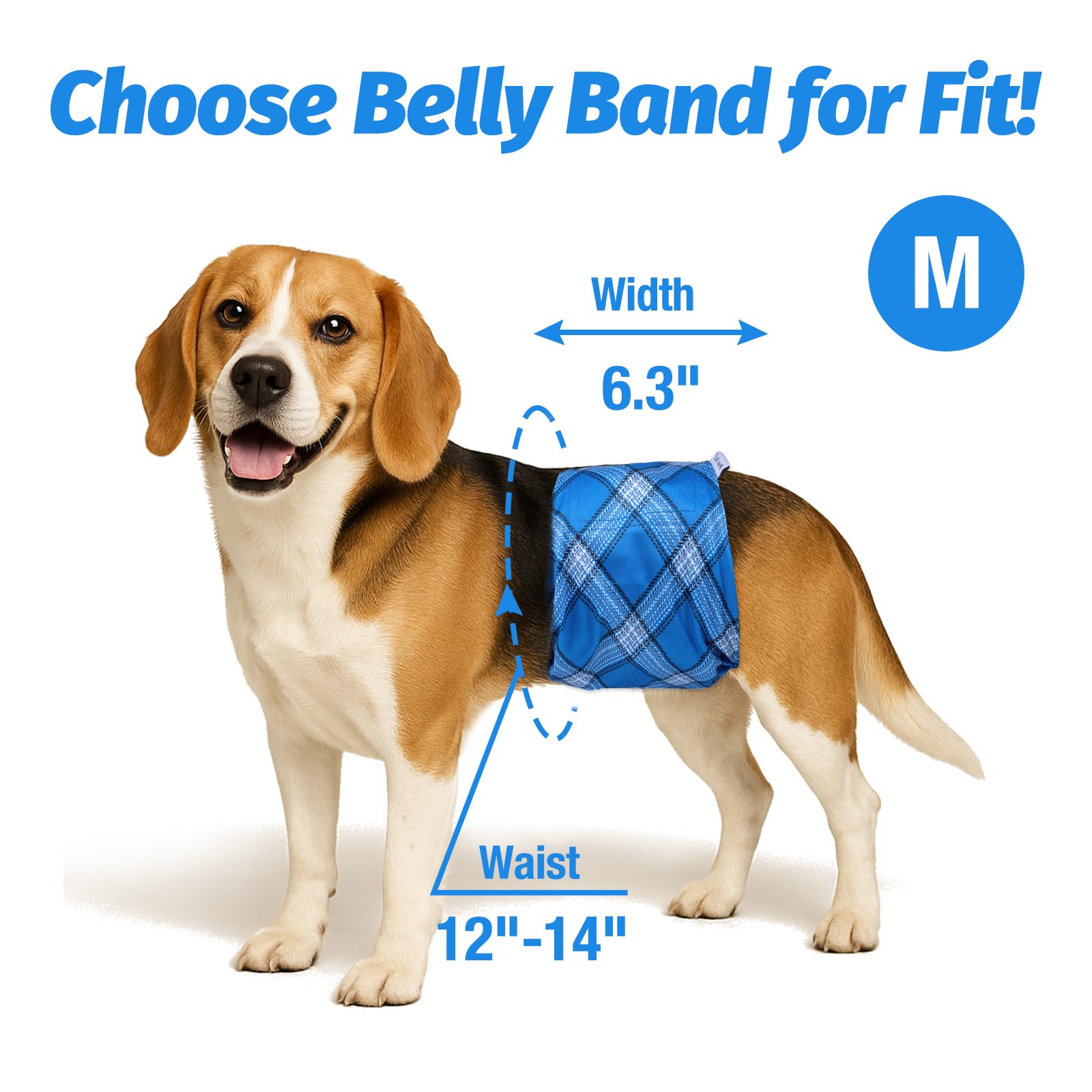 Pet Soft Bandas barriga para perros azul cuadriculado, interior absorbente visible