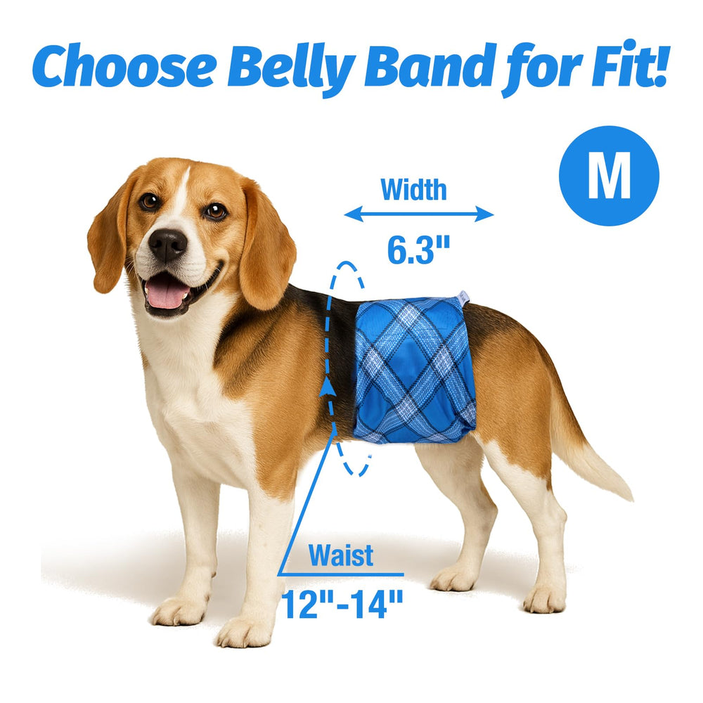 Pet Soft Bandas barriga para perros azul cuadriculado, interior absorbente visible