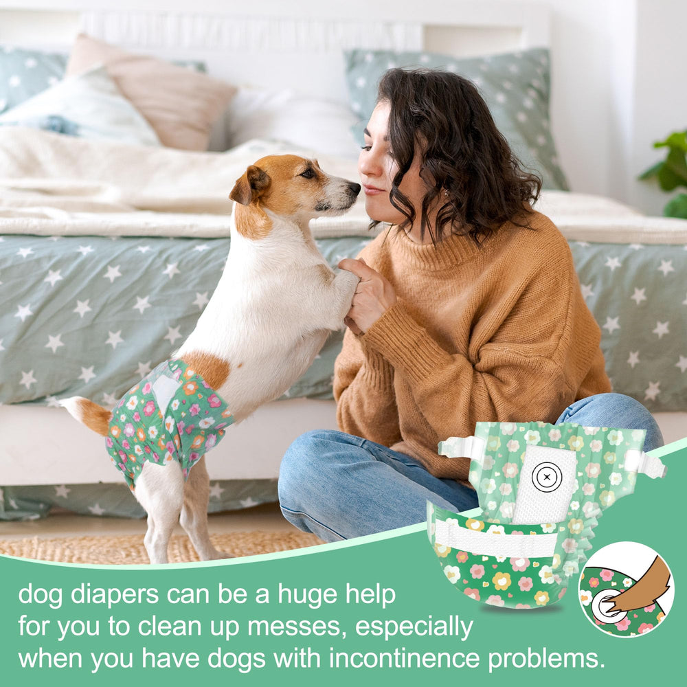 Pañales Pet Soft con diseño verde de flores para cachorros y gatitos.