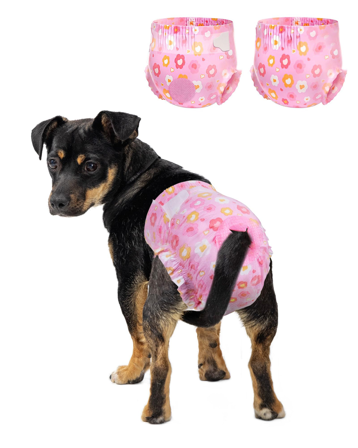 Pañal Pet Soft para perro femenino rosa con ajuste de cola para mayor comodidad.