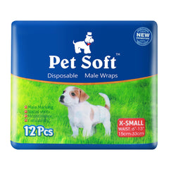 Pañales desechables Pet Soft para perro macho talla XS, ajuste cómodo para razas mini.