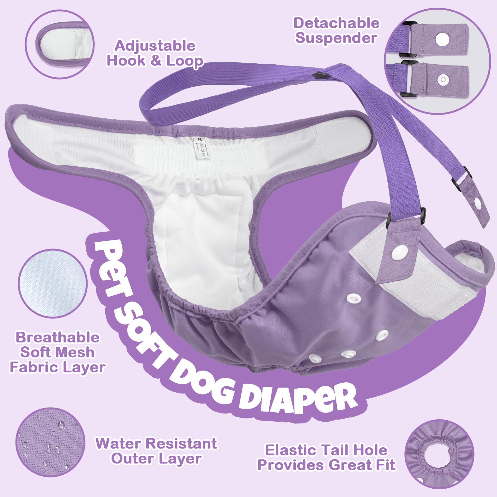 Pañales femeninos Pet Soft con ajuste de hebillas y soporte seguro.