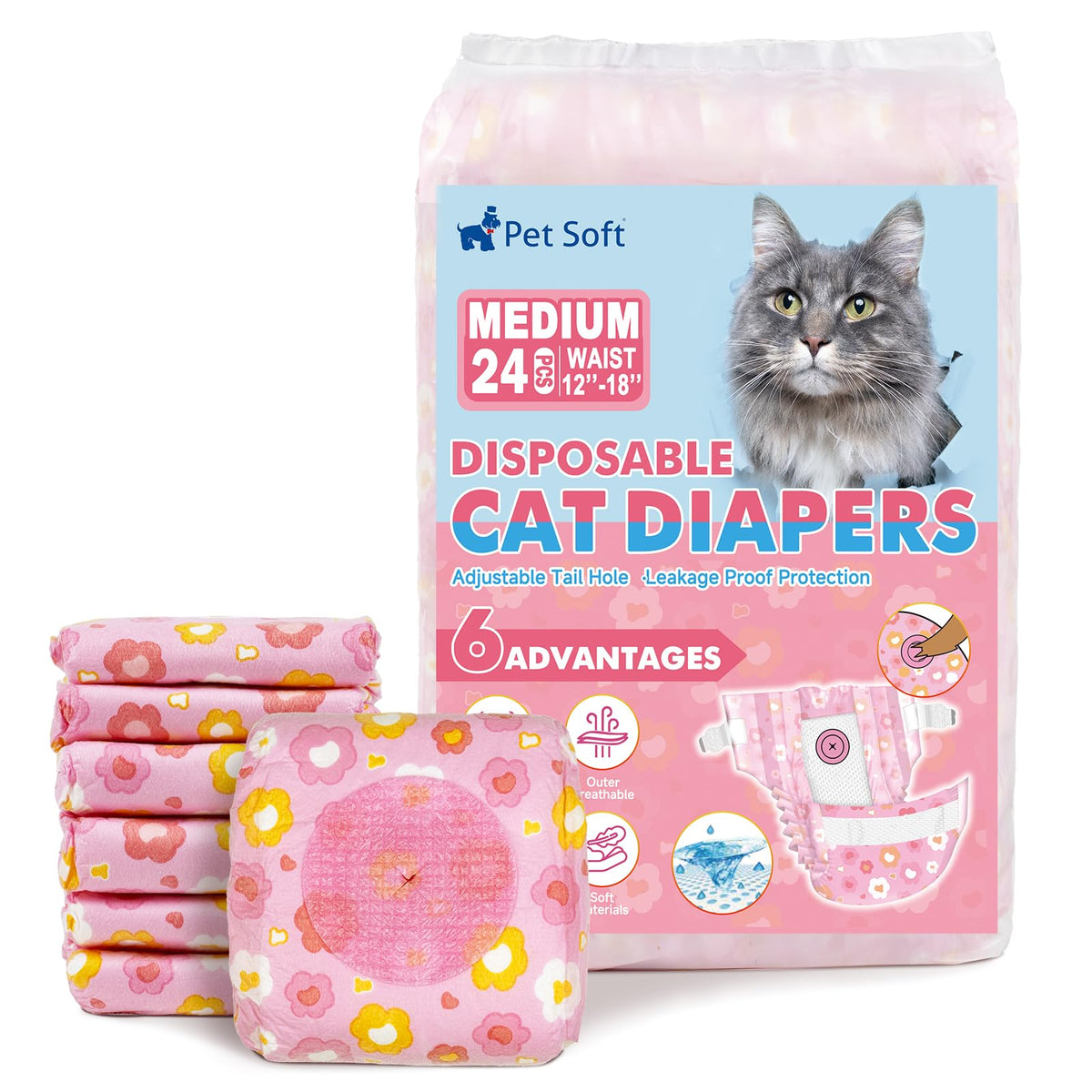 Pet Soft panales para gato con diseño floral y ajuste cómodo.